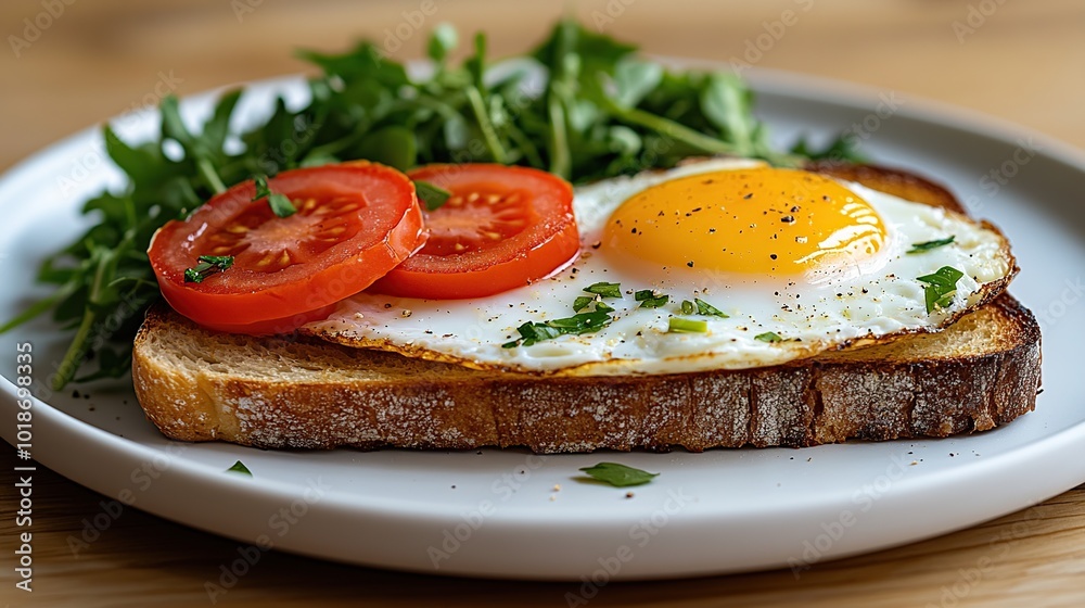 Breakfast plate with egg, tomatoes, and greens. Breakfast plate with egg, tomatoes, and greens.