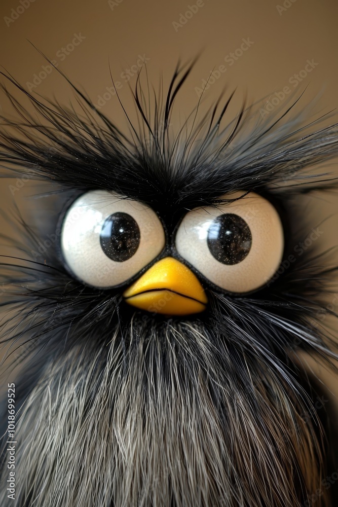 Obraz premium A tight shot of a black-and-white bird with large, expressive eyes and a fluffy crest on its head