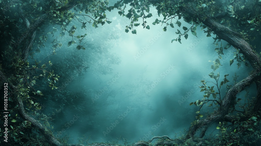 Fototapeta premium Foggy Forest Canopy with Twisted Branches