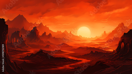 Flaming Mountain concept illustration background