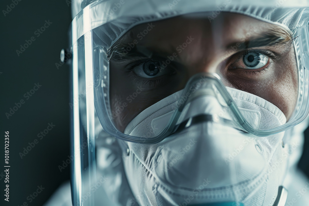 A man in a hazmat suit with a mask on his face