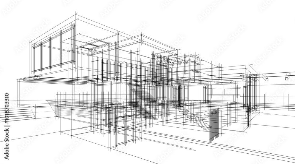 Sketch of modern house 3d rendering Sketch of modern house 3d rendering