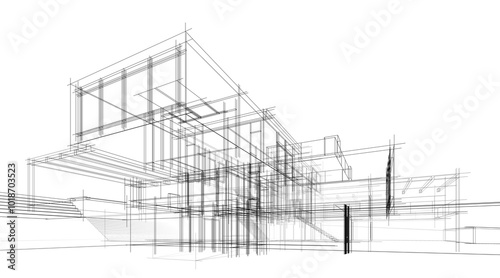 Sketch of modern house 3d rendering