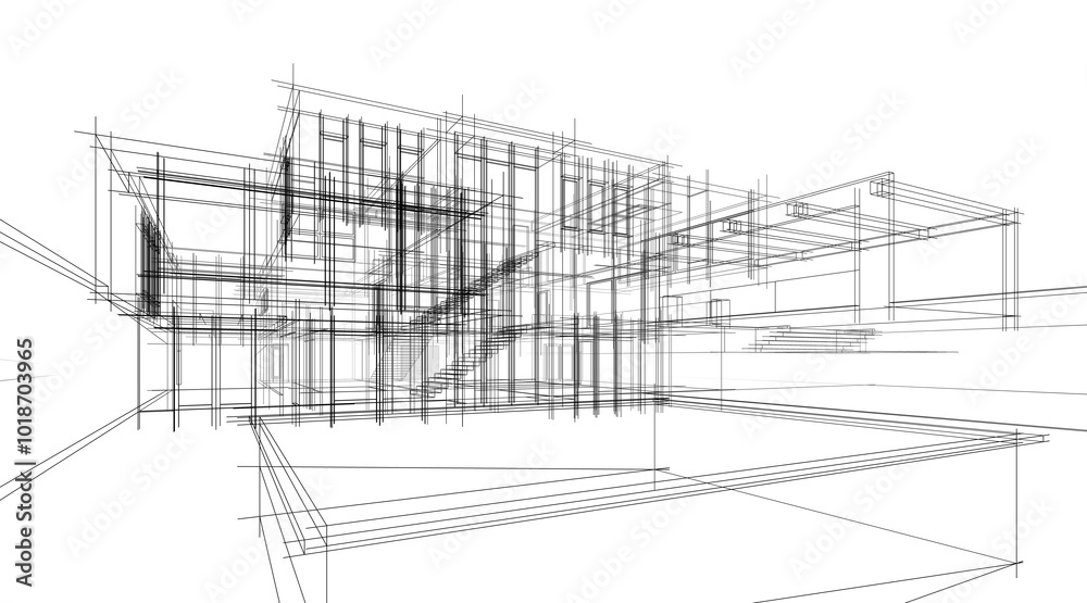 Obraz premium Sketch of modern house 3d rendering