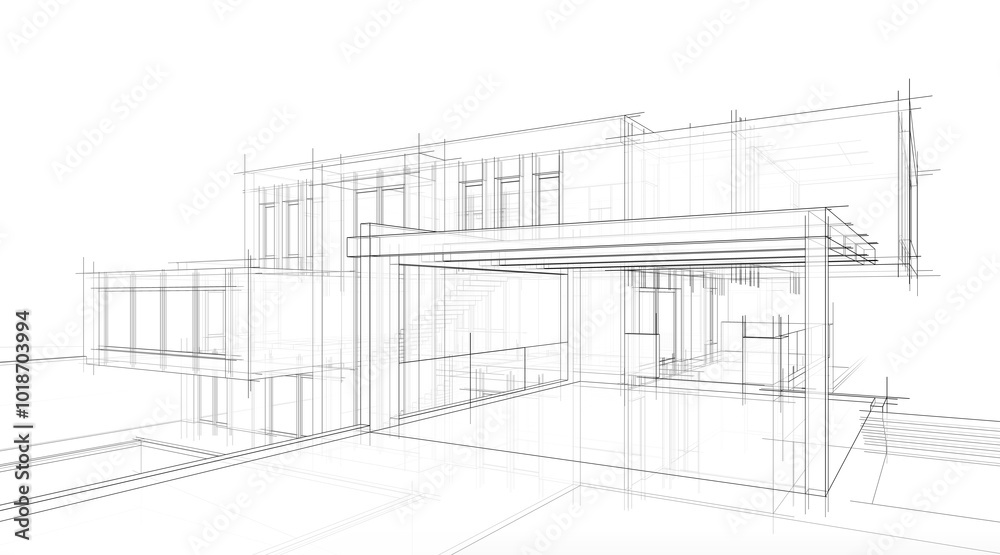 Sketch of modern house 3d rendering Sketch of modern house 3d rendering