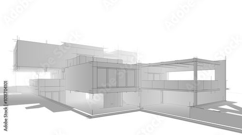 Sketch of modern house 3d rendering