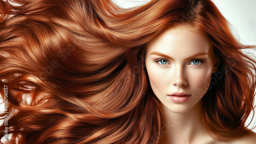 Beautiful woman with long flowing silky elegant hair. Hair coloring, hair treatment , hair style concept. 