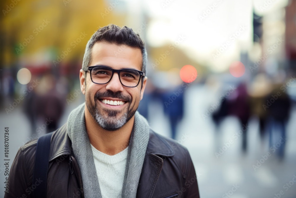 Portrait of a handsome young man with beard and glasses in the city Portrait of a handsome young man with beard and glasses in the city