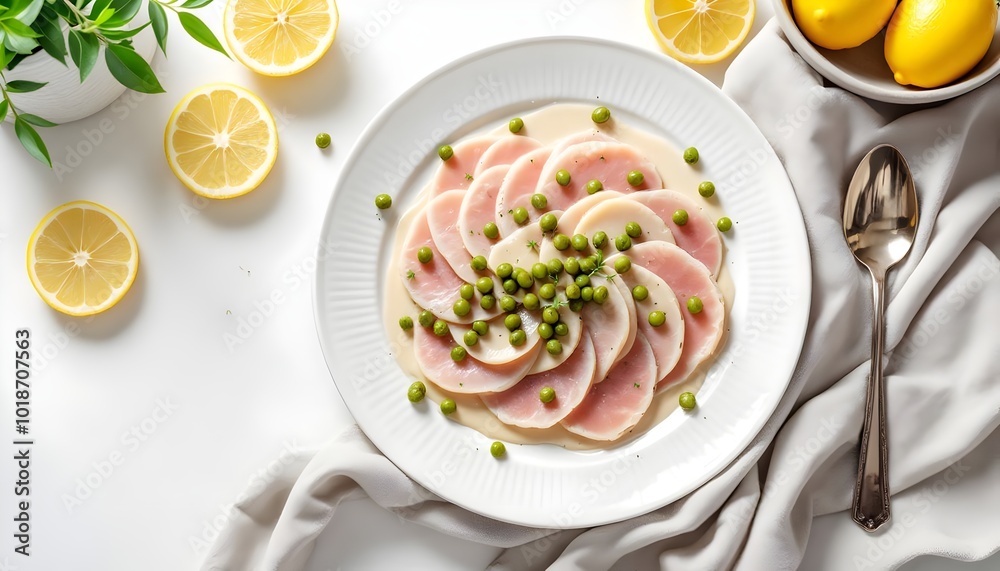 Vitel Toné (Veal with Tuna and Anchovy Sauce) Garnished with Green Peas [Argentinian Cuisine]