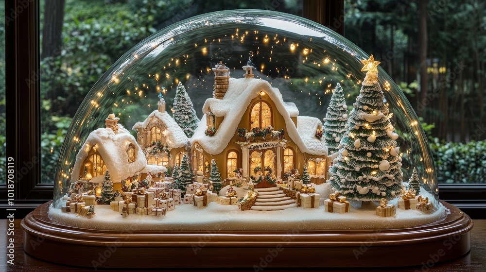 Obraz premium Christmas snow globe festive winter scene. New Year and Christmas background