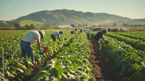 Farmworkers Harvesting Crops in a Field