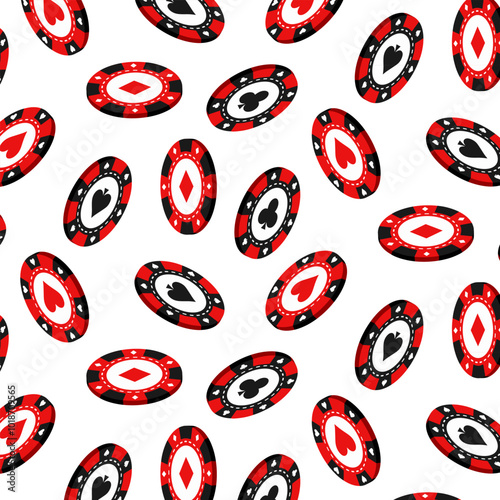 Pattern with casino chips.Vector seamless pattern with colored casino chips on a transparent background.