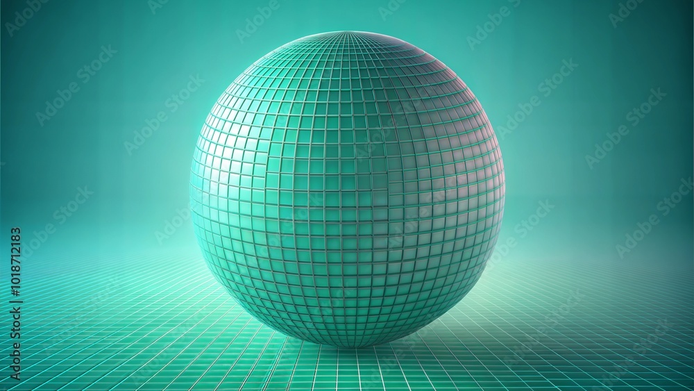 Geometric 3D sphere with grid texture on soft green background Geometric 3D sphere with grid texture on soft green background