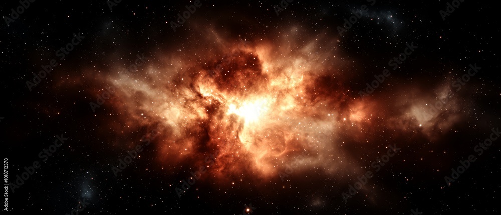 Fototapeta premium A crisp image of a stellar cluster in the night sky, featuring a vivid orange star at its core