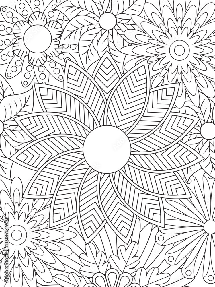 Fototapeta premium Flowers Coloring Pages For Adules