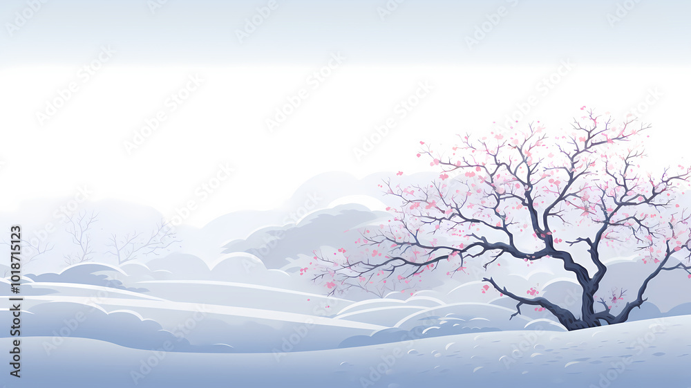 Fototapeta premium Snowy mountain forest winter illustration