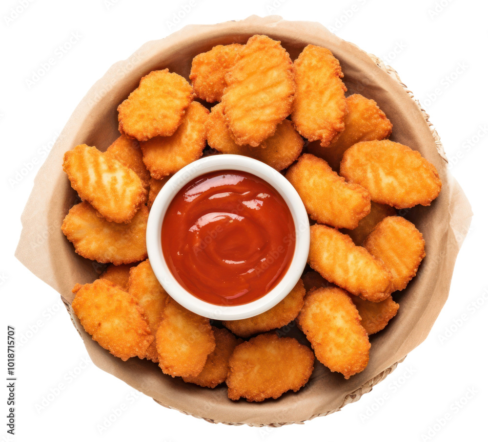 Naklejka premium PNG Chicken nuggets ketchup food white background.