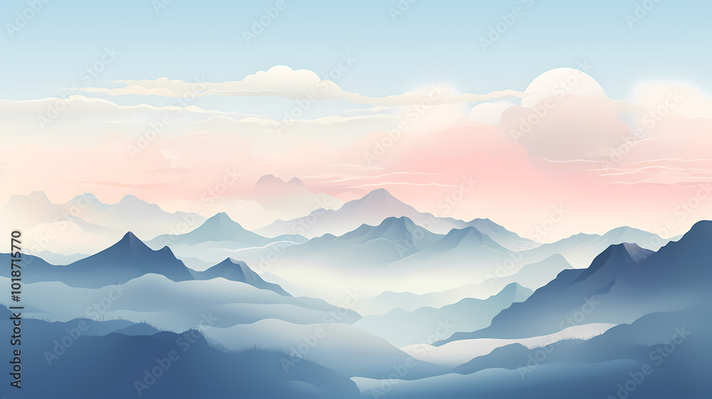 Dreamy sunrise under the sea of clouds and mountains Dreamy sunrise under the sea of clouds and mountains