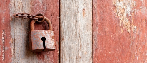  A rusted padlock secures a side of a wooden door, its twin mirror-image locked on the other side