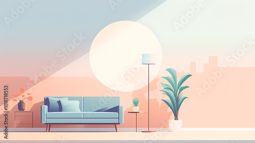 Simple modern home living room illustration