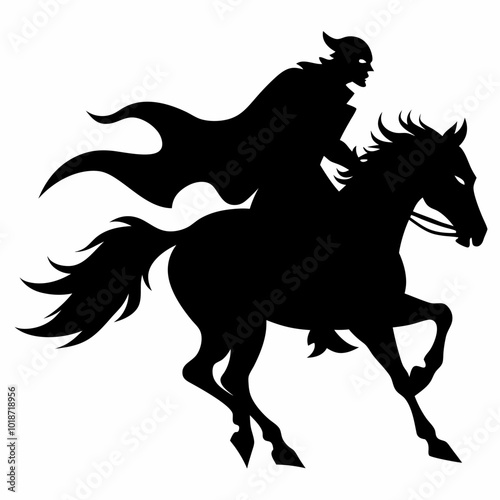 A headless horseman riding a galloping horse silhouette vector illustration on white background