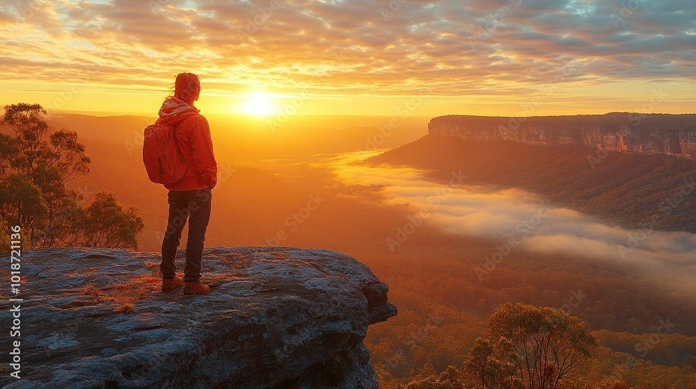 Obraz premium Person enjoying a scenic sunrise view.