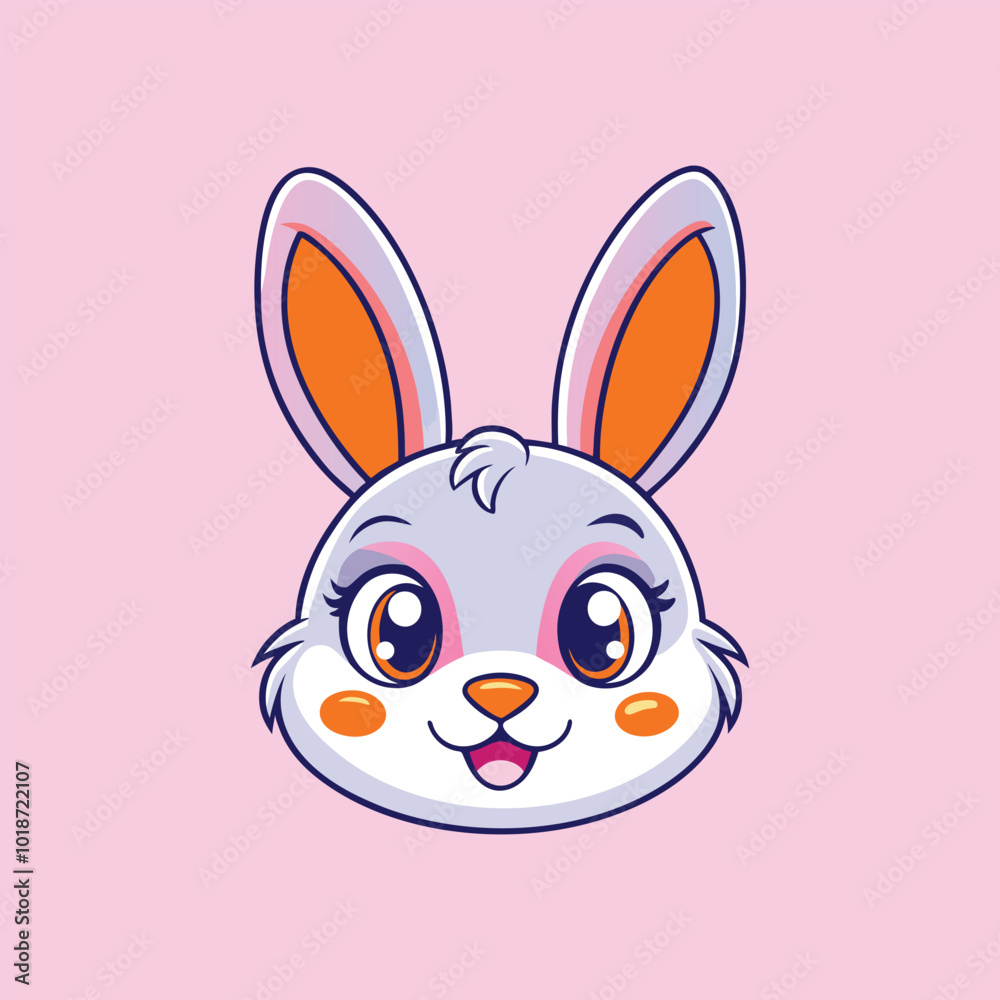 Cute Cartoon Bunny with Big Eyes and Smile Vector Illustration. Cute Cartoon Bunny with Big Eyes and Smile Vector Illustration.