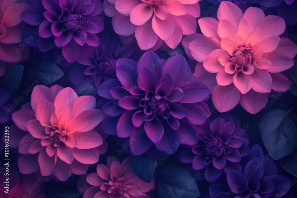 Obraz premium Close-up shot of a bouquet of purple flowers with green leaves, perfect for spring or nature-themed designs