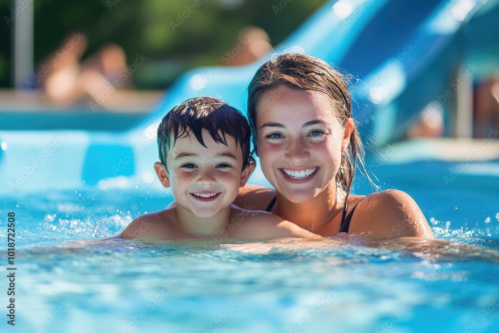 A mother and her young child enjoying time together in a swimming pool