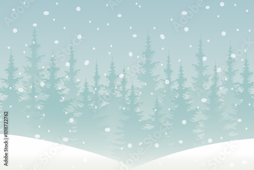 Winter forest in snowy weather. Snowy forest for background and design. Winter scene against the backdrop of forest, fir and pine trees.