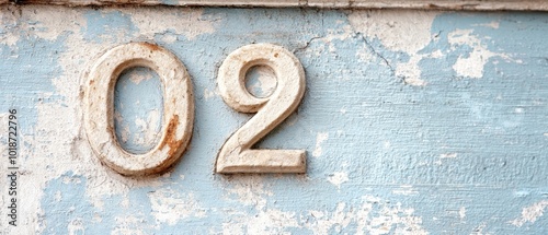  A number, weathered by peeling paint on a building's side, and a rusted metal handle