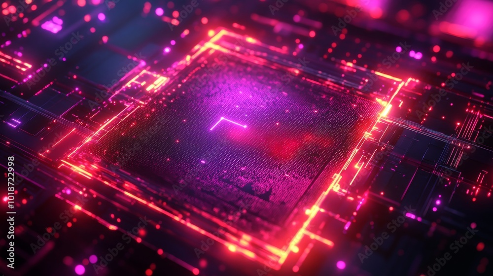 Abstract Technology Background with Neon Lights and Glowing Circuitry Abstract Technology Background with Neon Lights and Glowing Circuitry