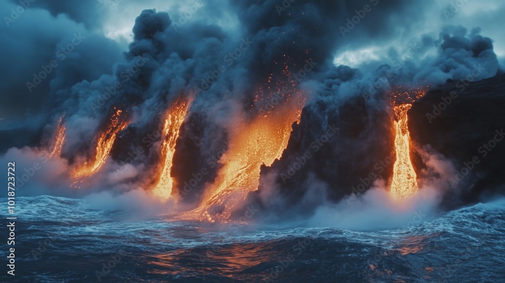 Molten Lava Flowing Into the Ocean Molten Lava Flowing Into the Ocean