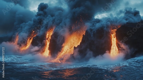 Molten Lava Flowing Into the Ocean