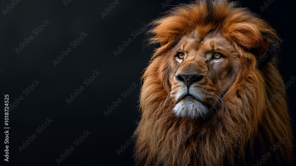 Stunning Lion gazing on a dark background with inspiration Stunning Lion gazing on a dark background with inspiration