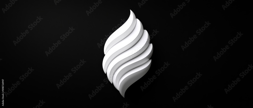 A monochrome image of a white ornament against a dark backdrop, resembling a leaf design A monochrome image of a white ornament against a dark backdrop, resembling a leaf design