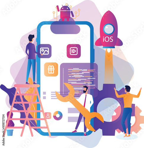 Concepts in Software Mobile App Development and IT Illustration fro your business