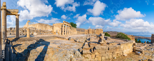 Ruins of ancient acropolis temple in Lindos, Rhodes, Greece