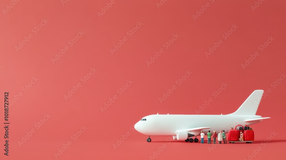 Miniature airplane with passengers and luggage, set against a plain background.
