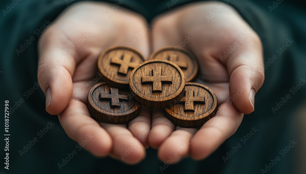 A close-up of a pair of hands holding wooden tokens, symbolizing value and tradition. A close-up of a pair of hands holding wooden tokens, symbolizing value and tradition.