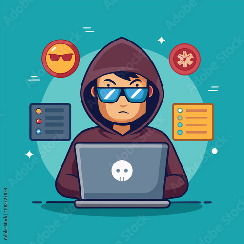 hacker with laptop computer