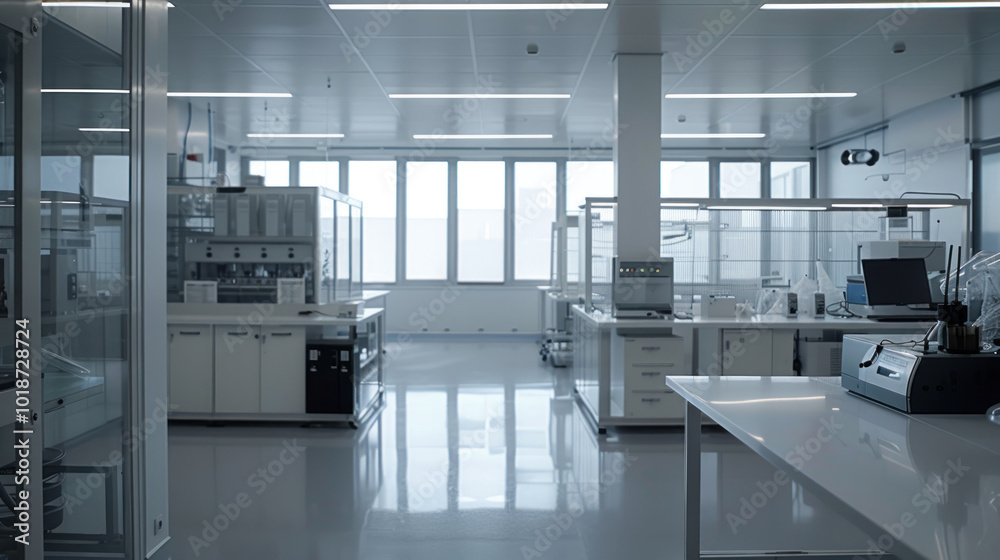 A clean energy laboratory with scientists developing cutting-edge renewable energy technologies. High-tech equipment and a clean, modern environment.
