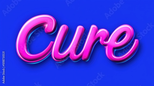 Vibrant pink cursive word 'Cure' on a bright blue background.