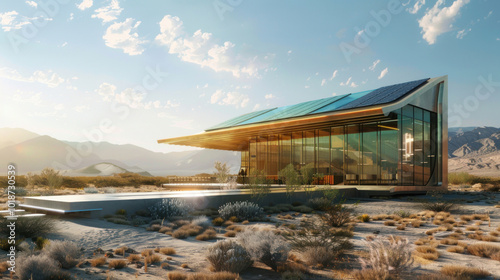 A cutting-edge laboratory exploring new ways to harness renewable resources, with a focus on clean energy technology and sustainability. Sleek, forward-thinking design.