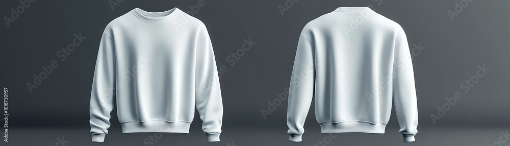 Minimalist white sweatshirt displayed from front and back, perfect for fashion and clothing promotions.