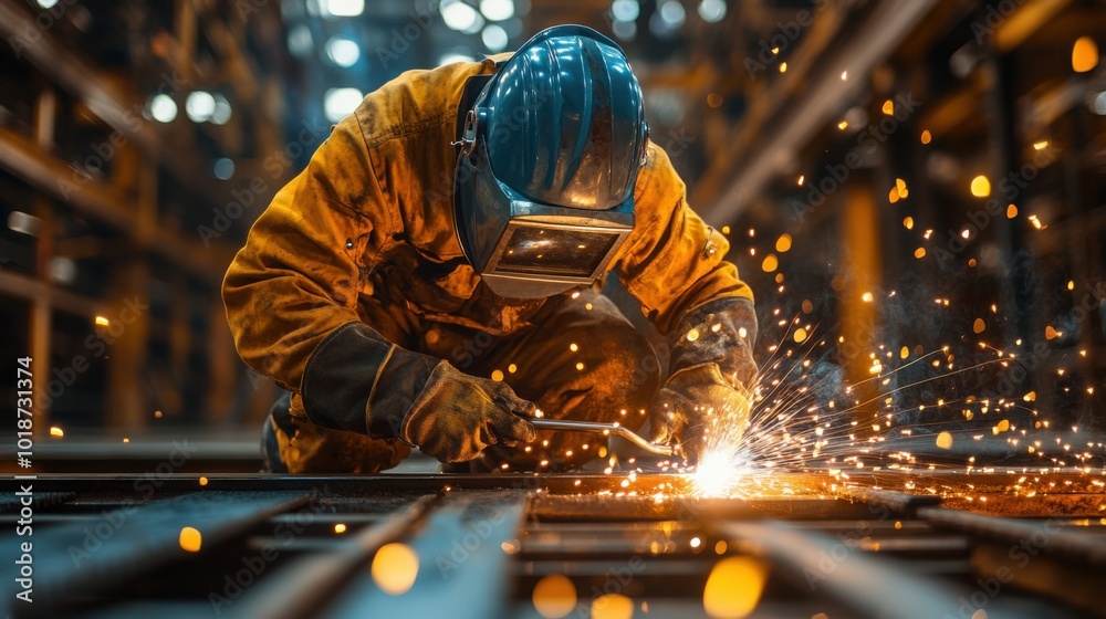 Skilled Welder in Protective Gear Working on Metal Fabrication Skilled Welder in Protective Gear Working on Metal Fabrication