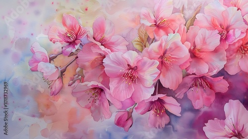 A beautiful watercolor painting of pink cherry blossoms.