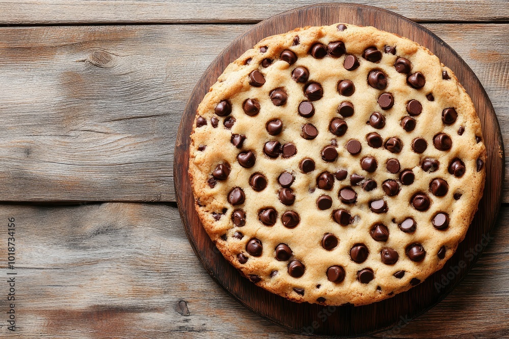 Chocolate chip cookie cake on wooden background with generative ai Chocolate chip cookie cake on wooden background with generative ai