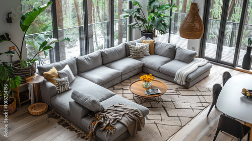 Modern Cozy Living Room with Glass Walls
