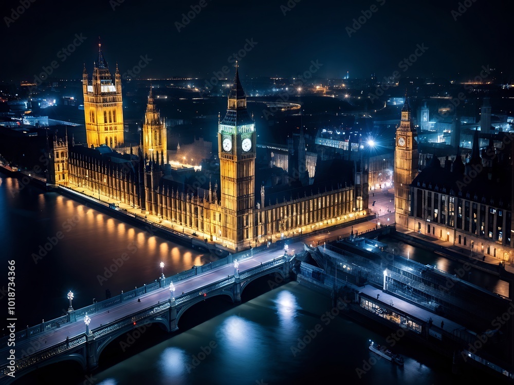 Fototapeta premium Night View of the Houses of Parliament and Big Ben in London